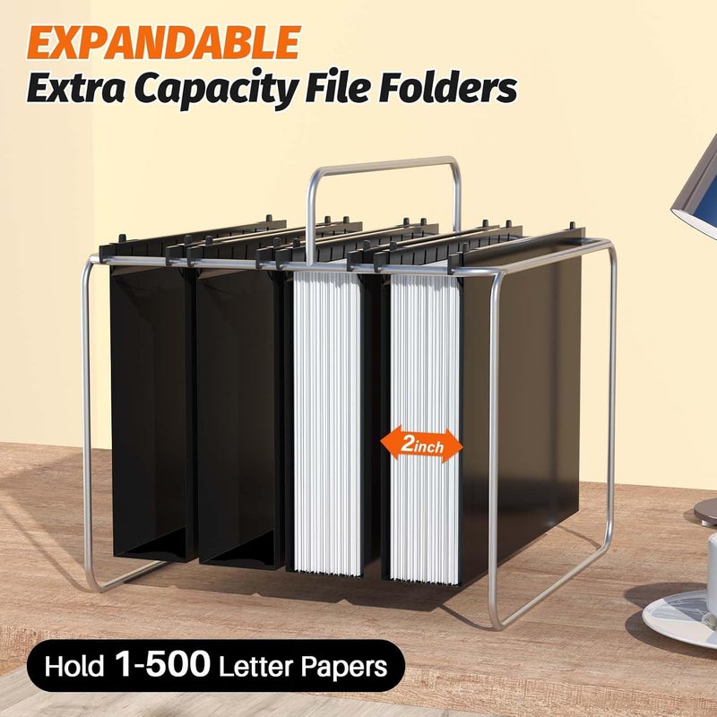 SHUTEX Extra Capacity Plastic Hanging File Folders,12 Pack Reinforced Hang Folders,Heavy Duty 2 Inch Expansion,Plastic Filing Cabinet Folders,Letter Size,Designed for Bulk Files, Medical Charts,Black - Image 4